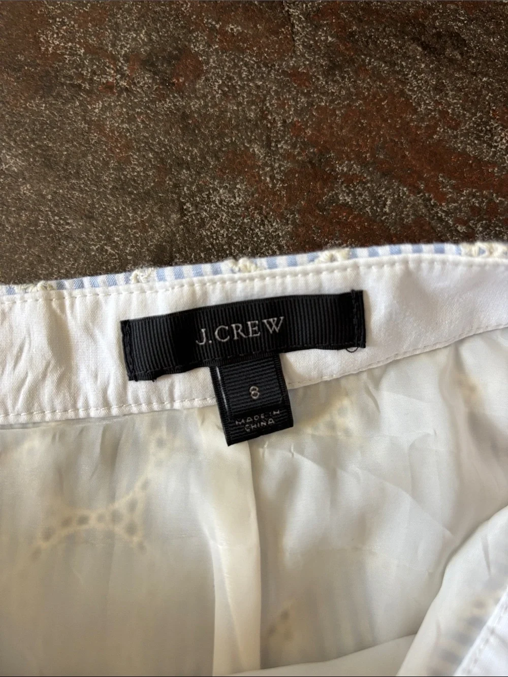 J. Crew White and Light Blue Tiered Eyelet Mini Skirt